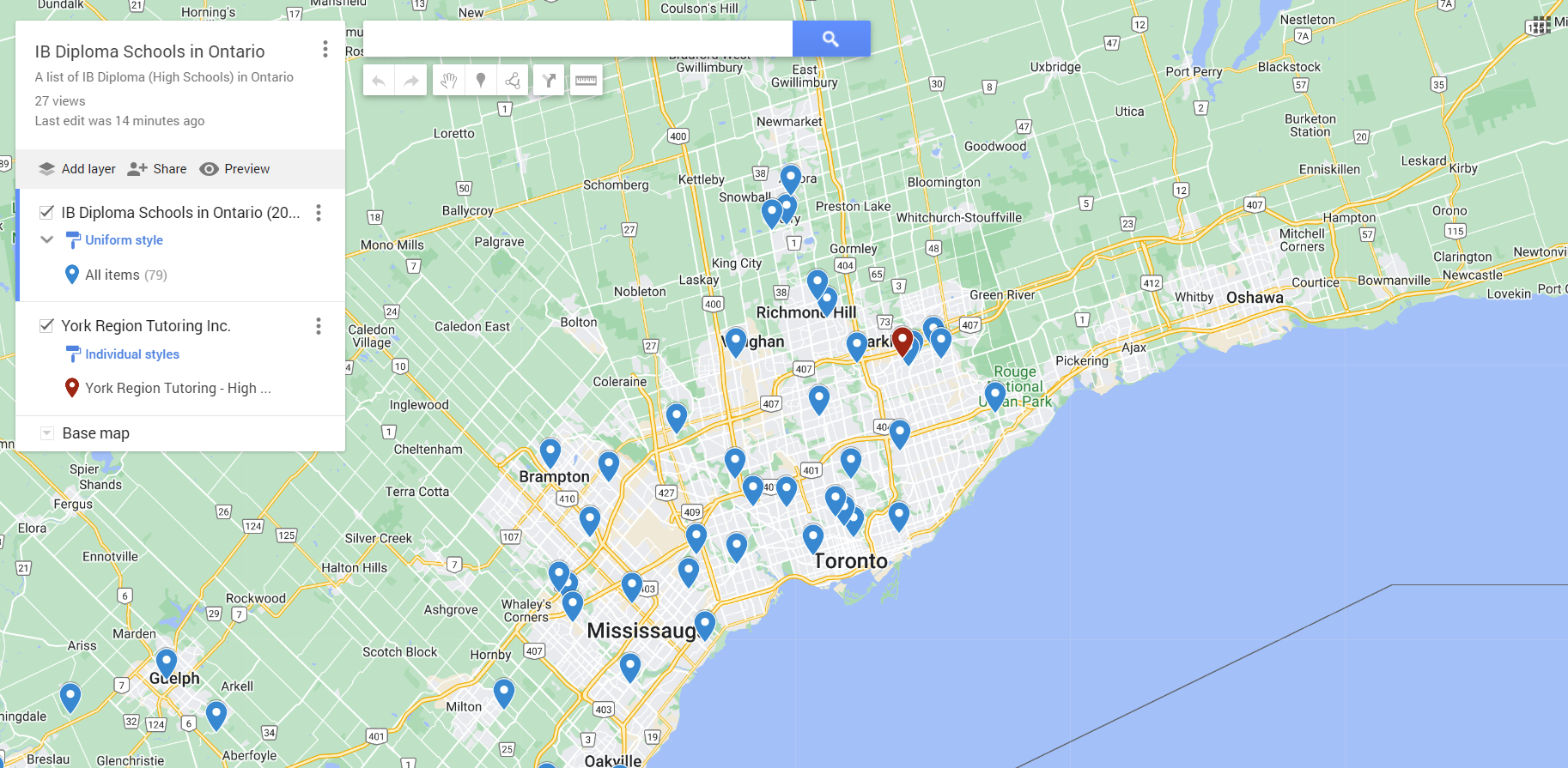 Map of International Baccalaureate IB Schools in Ontario, Canada DP (2024)